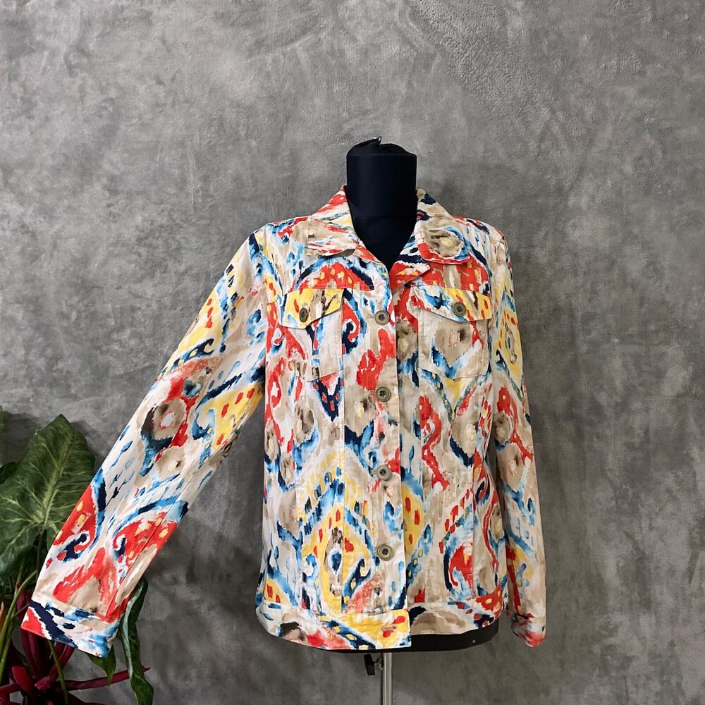 Chicos Artsy Multicolor Jacket women’s size 1 /US size Medium Button Up Aztec